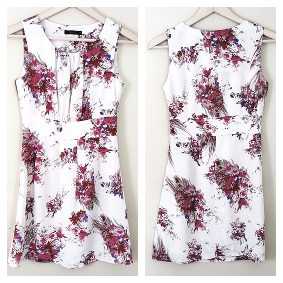 THML // Creamy Satin & Pink Floral Mini Dress - Picture 2 of 8